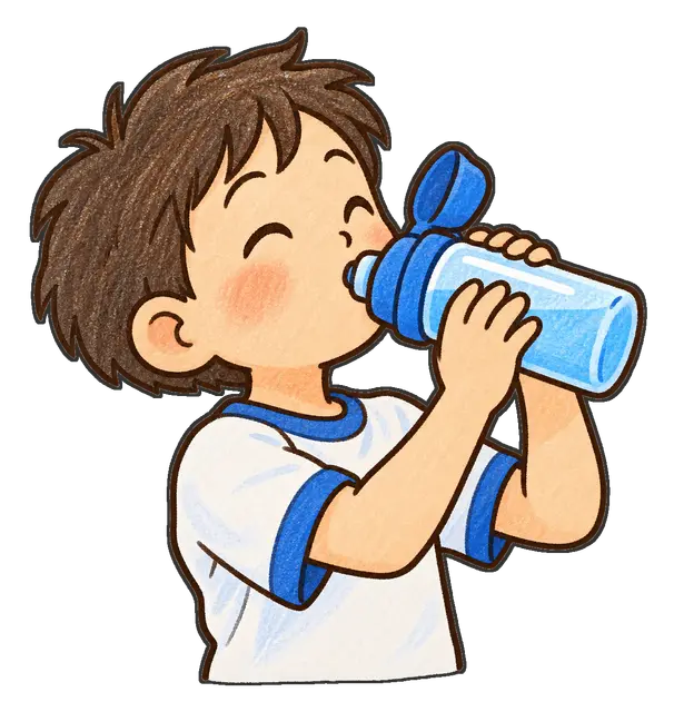 水分補給をする児童の枠付き版