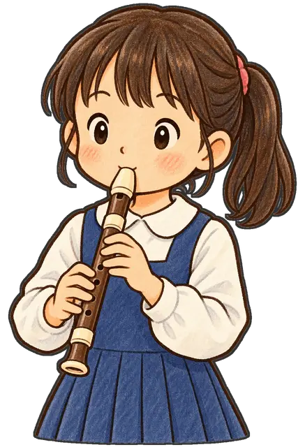 リコーダーを吹く児童の枠付き版