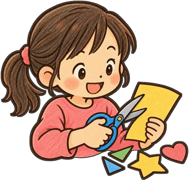はさみで工作する児童の枠付き版