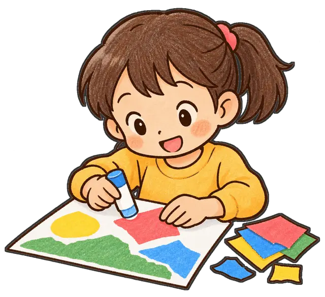 のりで工作する児童の枠付き版
