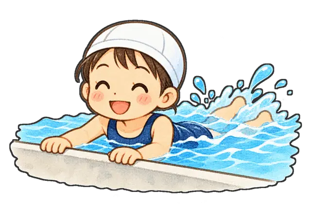 プールでバタ足の枠付き版