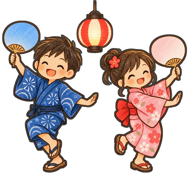 夏祭りの盆踊りの枠付き版