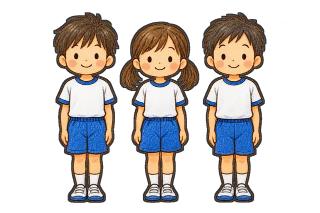 二学期始業式で整列する児童の枠付き版