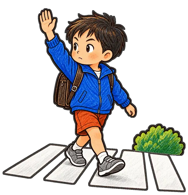 横断歩道を渡る児童の枠付き版