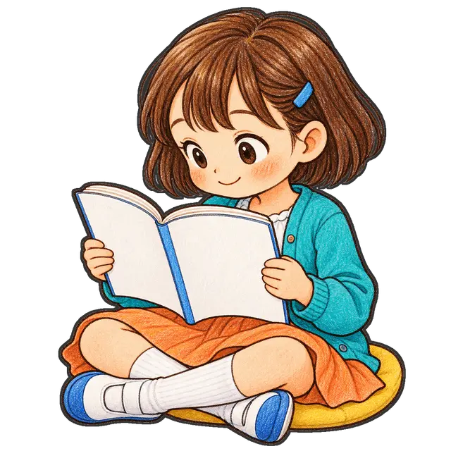 教科書を読む児童の枠付き版