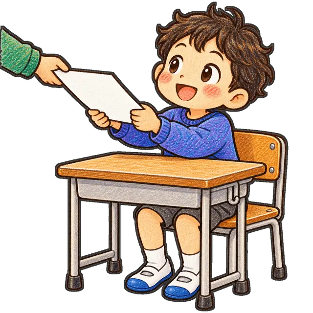 プリントを受け取る児童の枠付き版