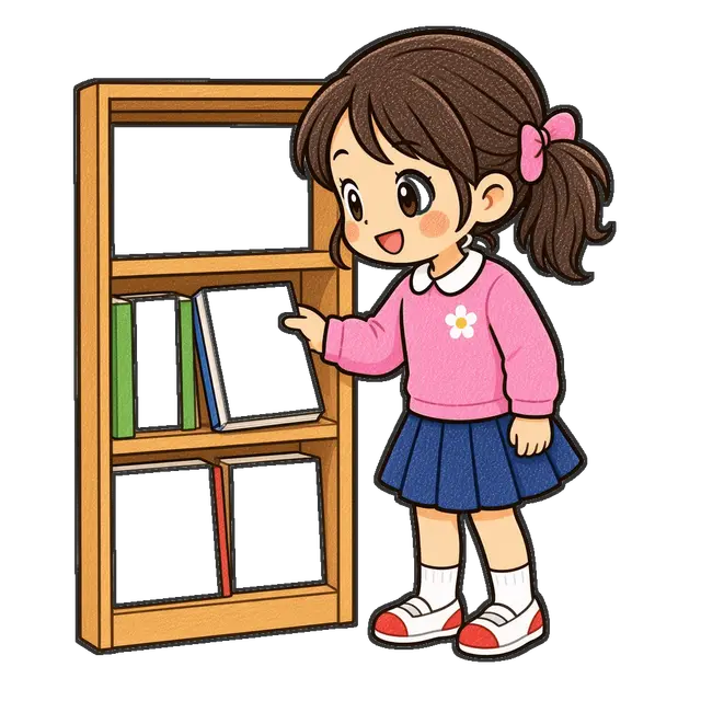 本を選ぶ女の子の枠付き版