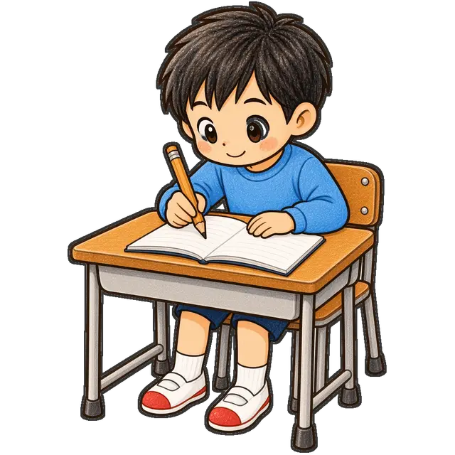 ひらがなを書く男の子の枠付き版