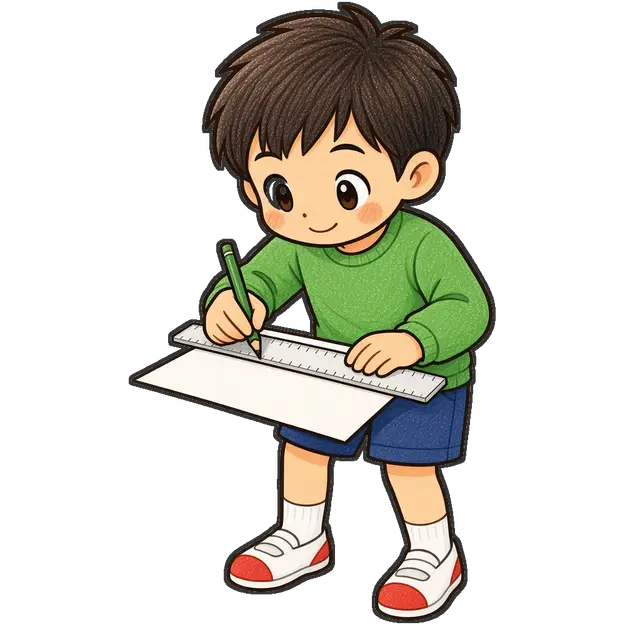 ものさしで線を引く男の子の枠付き版