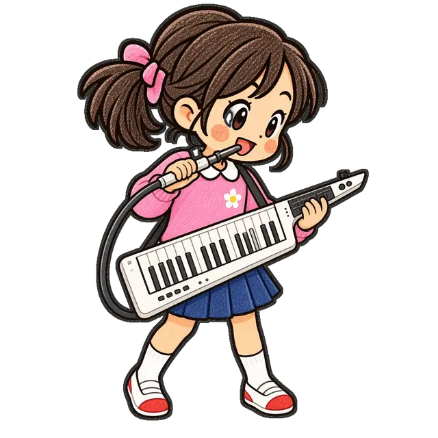 鍵盤ハーモニカを吹く女の子の枠付き版