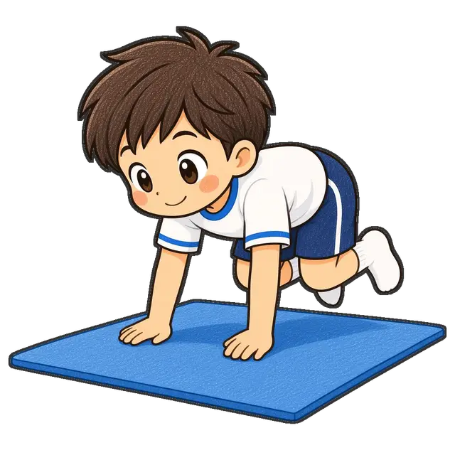 マット運動をする男の子の枠付き版
