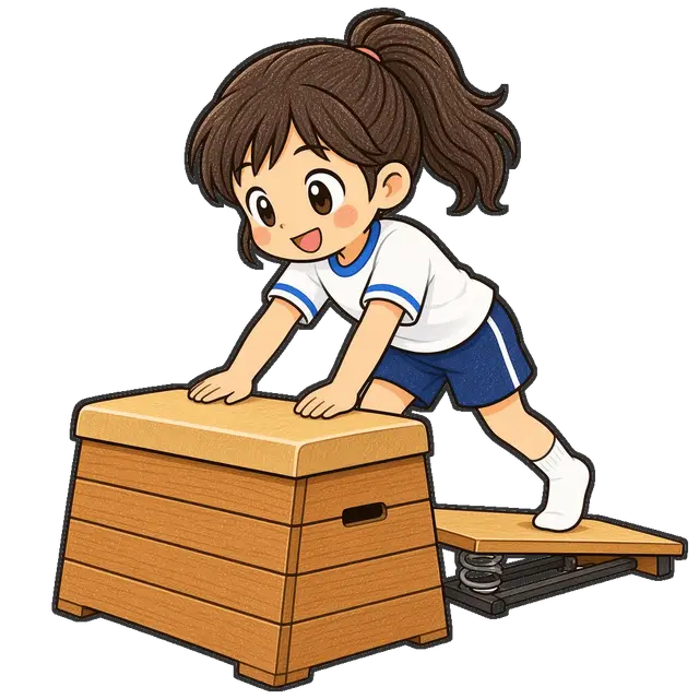 跳び箱に挑戦する女の子の枠付き版