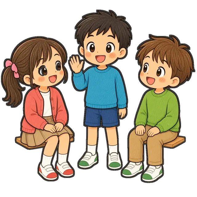 新しいクラスで自己紹介する児童の枠付き版