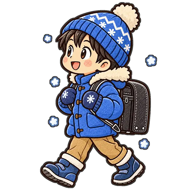 雪の日の登校の枠付き版