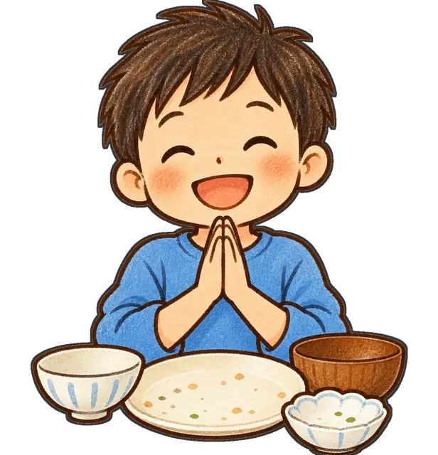 ごちそうさまをする児童の枠付き版