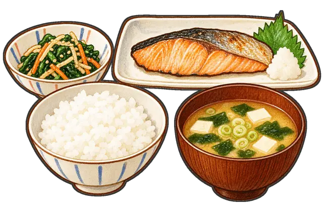 和食の給食トレーの枠付き版