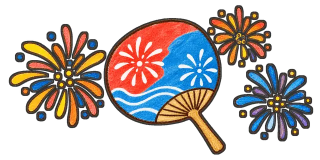 うちわと花火の枠付き版