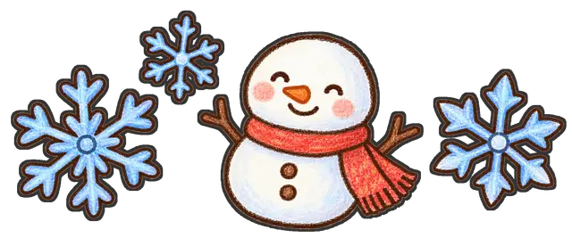 雪だるまと雪の結晶の枠付き版