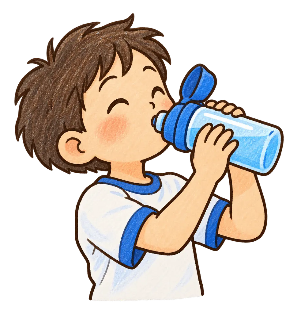 水彩の水分補給をする児童。学校だより向けフリー素材