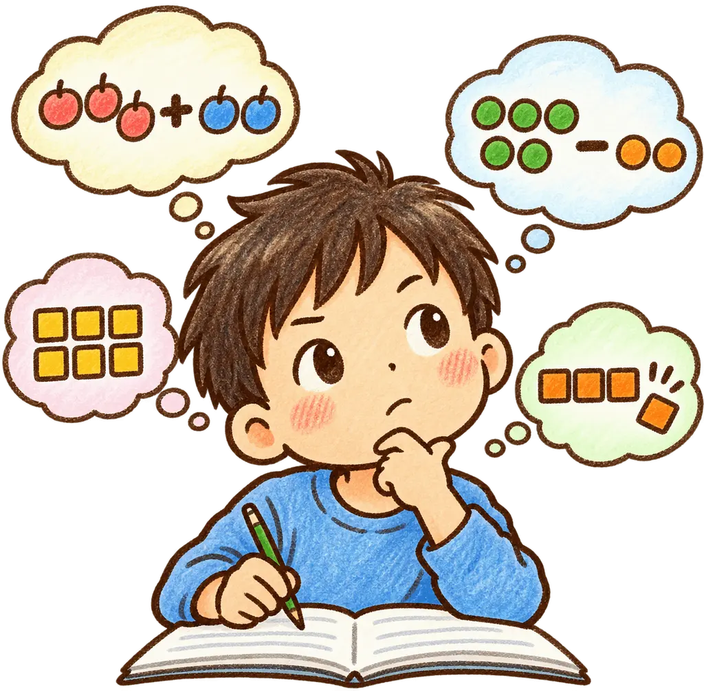 水彩の算数の計算。学校だより向けフリー素材