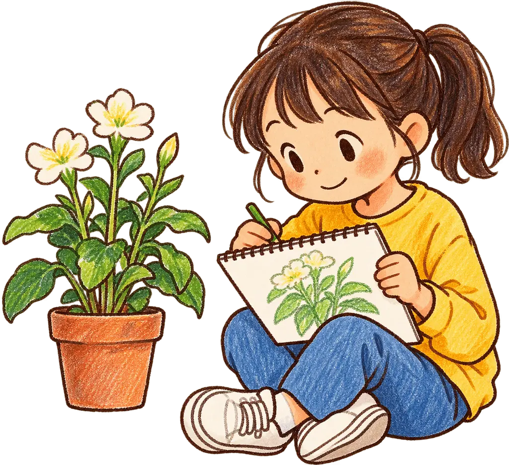 水彩の植物のスケッチ。学校だより向けフリー素材