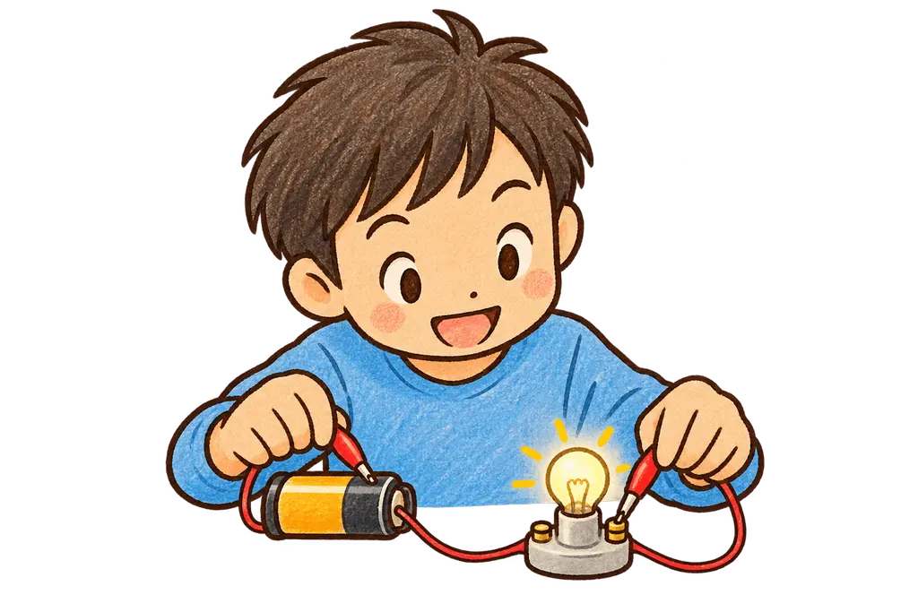 水彩の電気回路。学校だより向けフリー素材