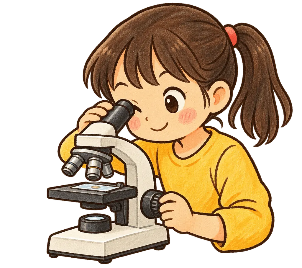 水彩の顕微鏡。学校だより向けフリー素材