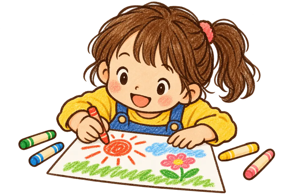 水彩の絵を描く児童。学校だより向けフリー素材