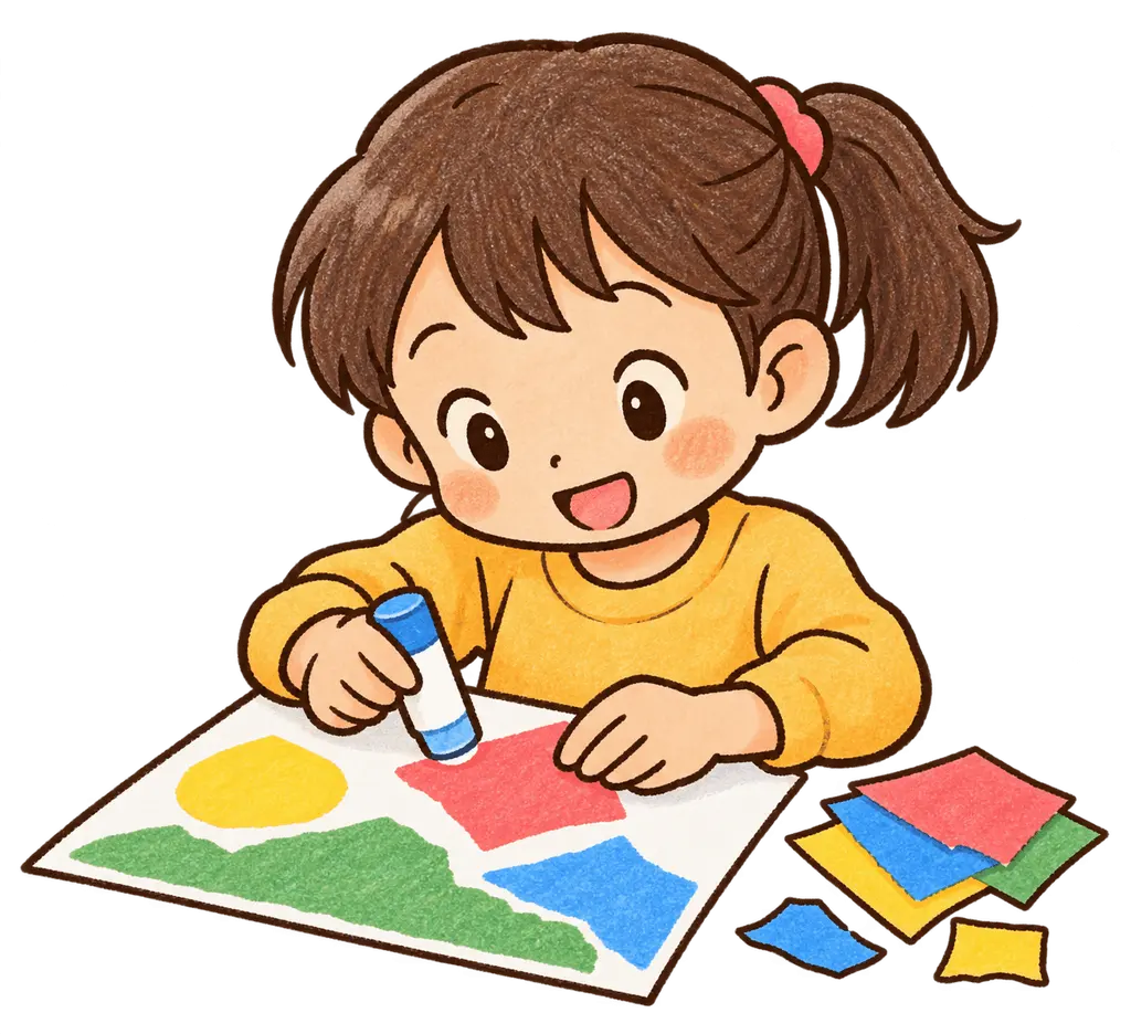 水彩ののりで工作する児童。学校だより向けフリー素材