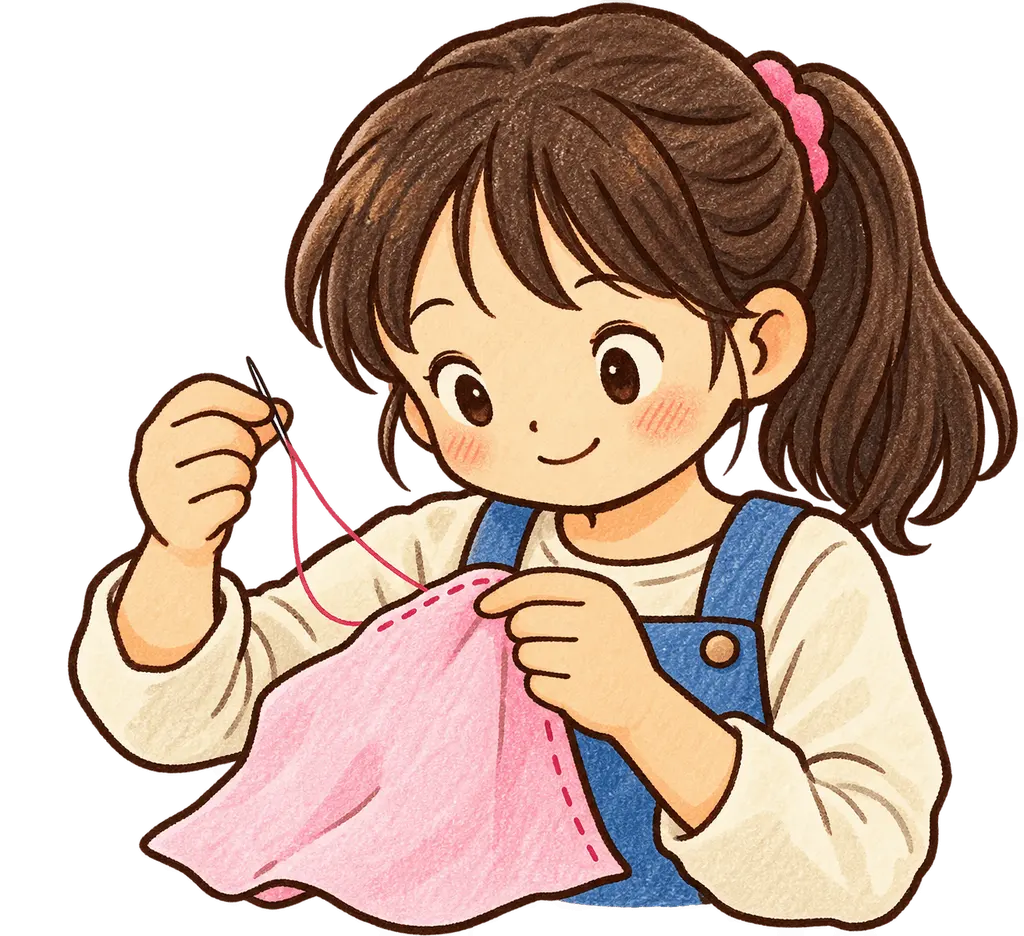 水彩の手縫い。学校だより向けフリー素材