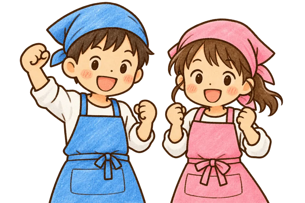 水彩のエプロンと三角巾。学校だより向けフリー素材