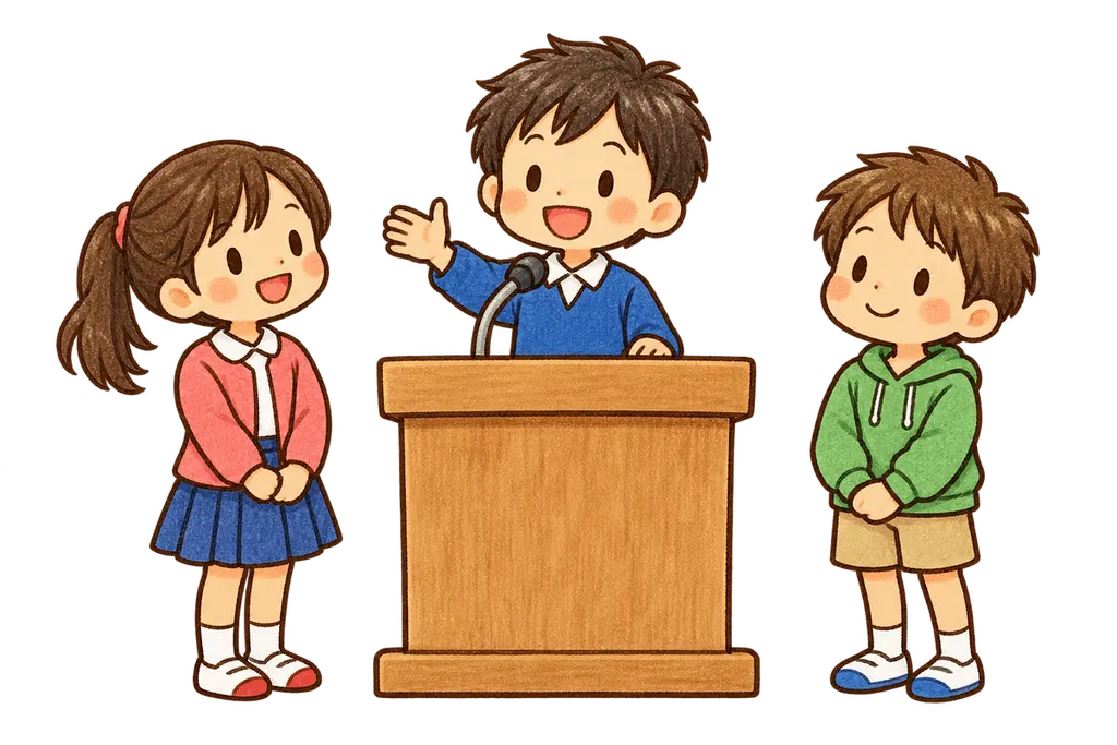 水彩の児童会のあいさつ。学校だより向けフリー素材