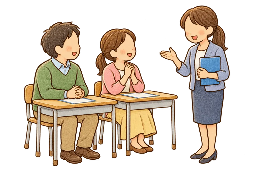 水彩の保護者会の教室。学校だより向けフリー素材