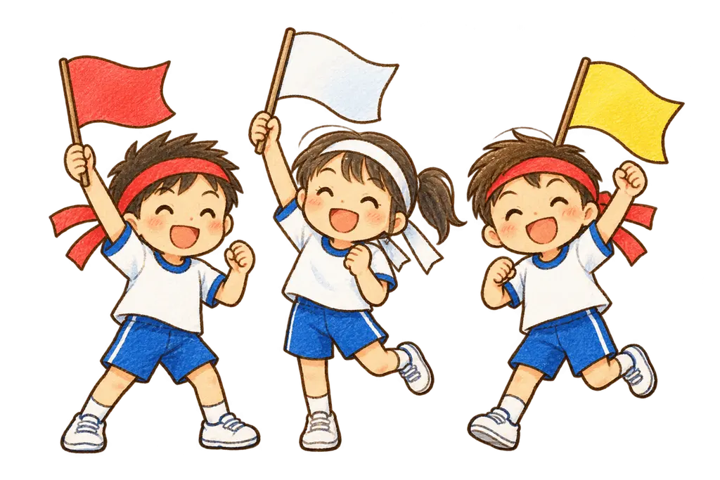 水彩の運動会の応援団。学校だより向けフリー素材