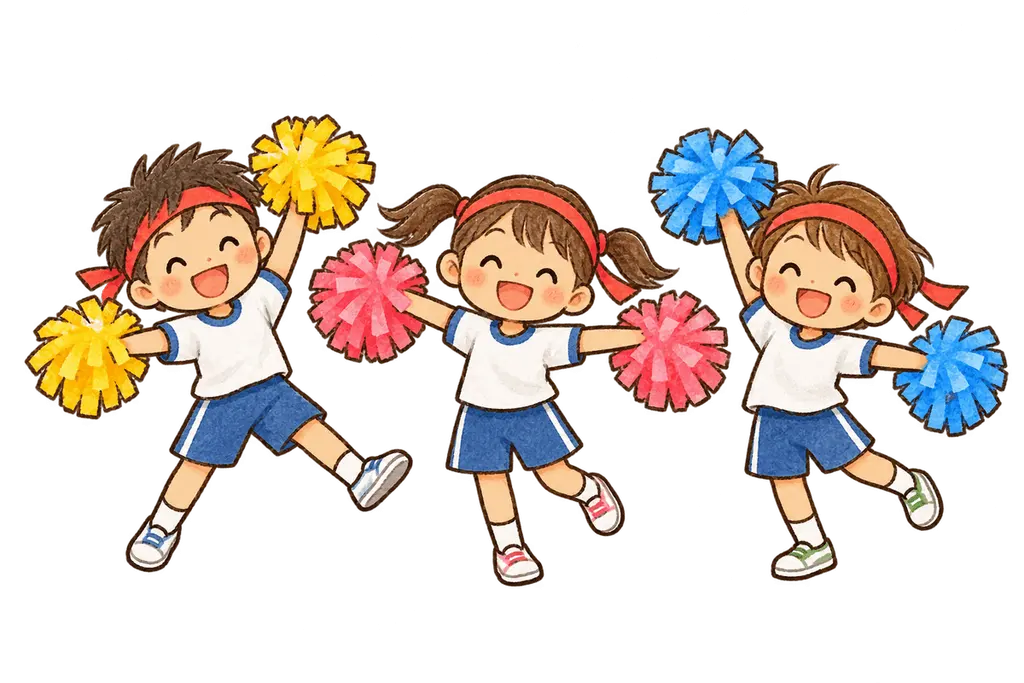 水彩の運動会のメダル授与。学校だより向けフリー素材