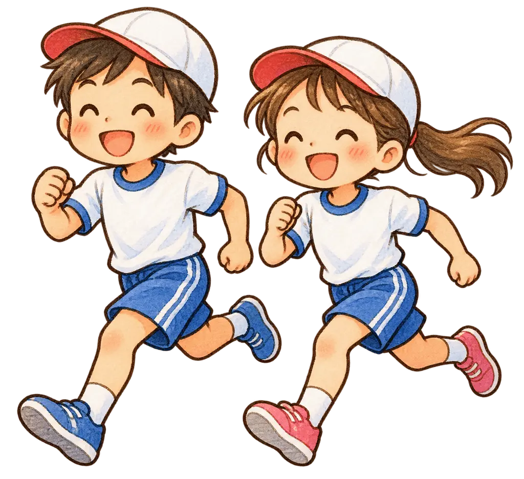 水彩の持久走の応援。学校だより向けフリー素材
