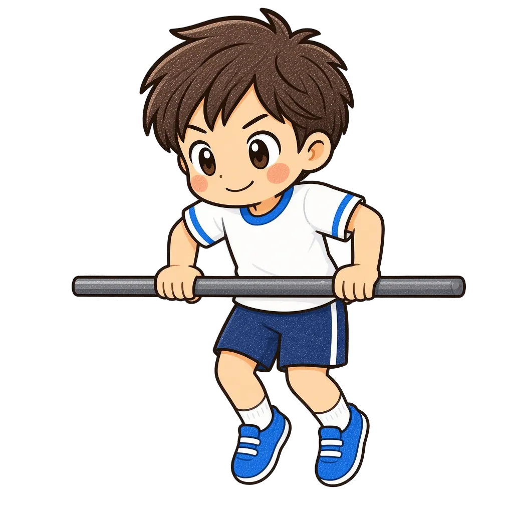 水彩の鉄棒をする男の子。学校だより向けフリー素材