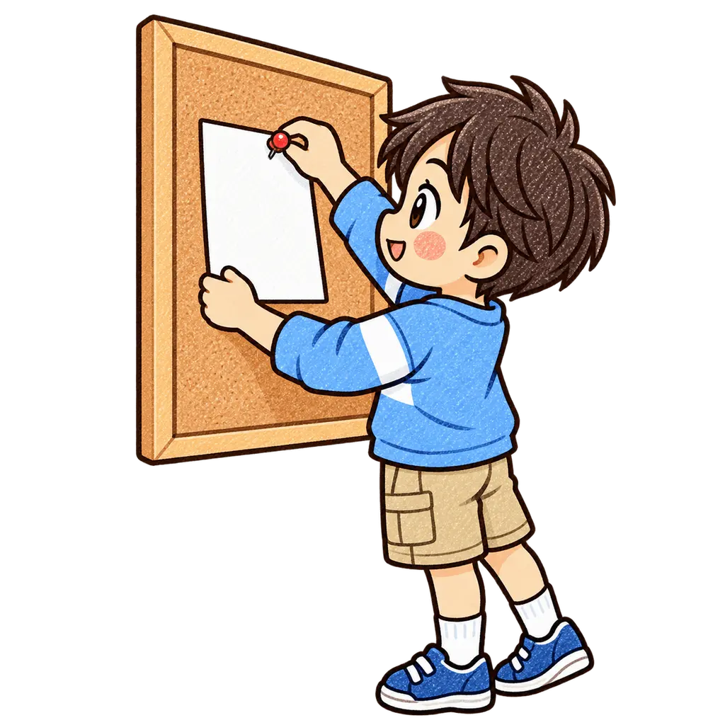 係活動の掲示の色鉛筆風イラスト。学校だより向けフリー素材