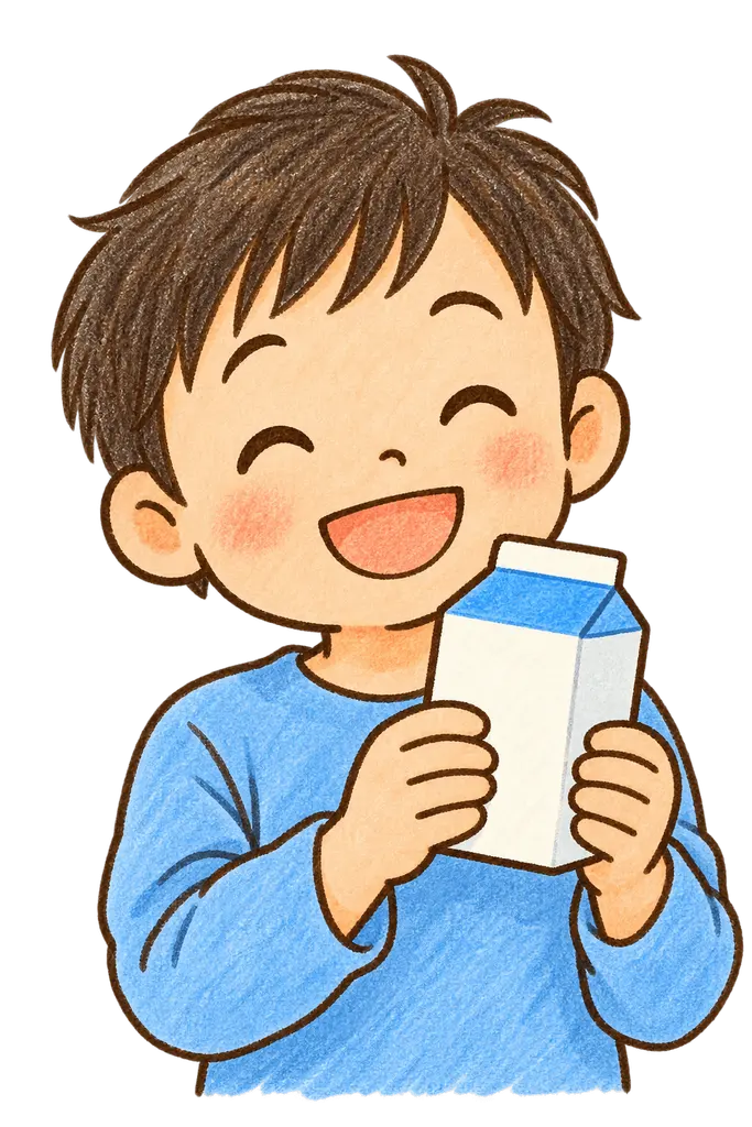 水彩の給食の牛乳パック。学校だより向けフリー素材