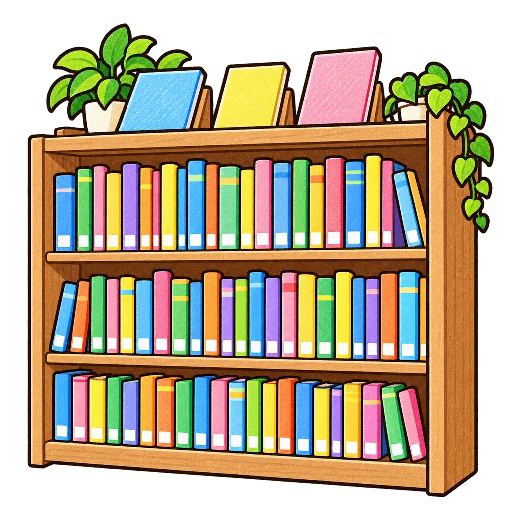 図書室の色鉛筆風イラスト。学校だより向けフリー素材