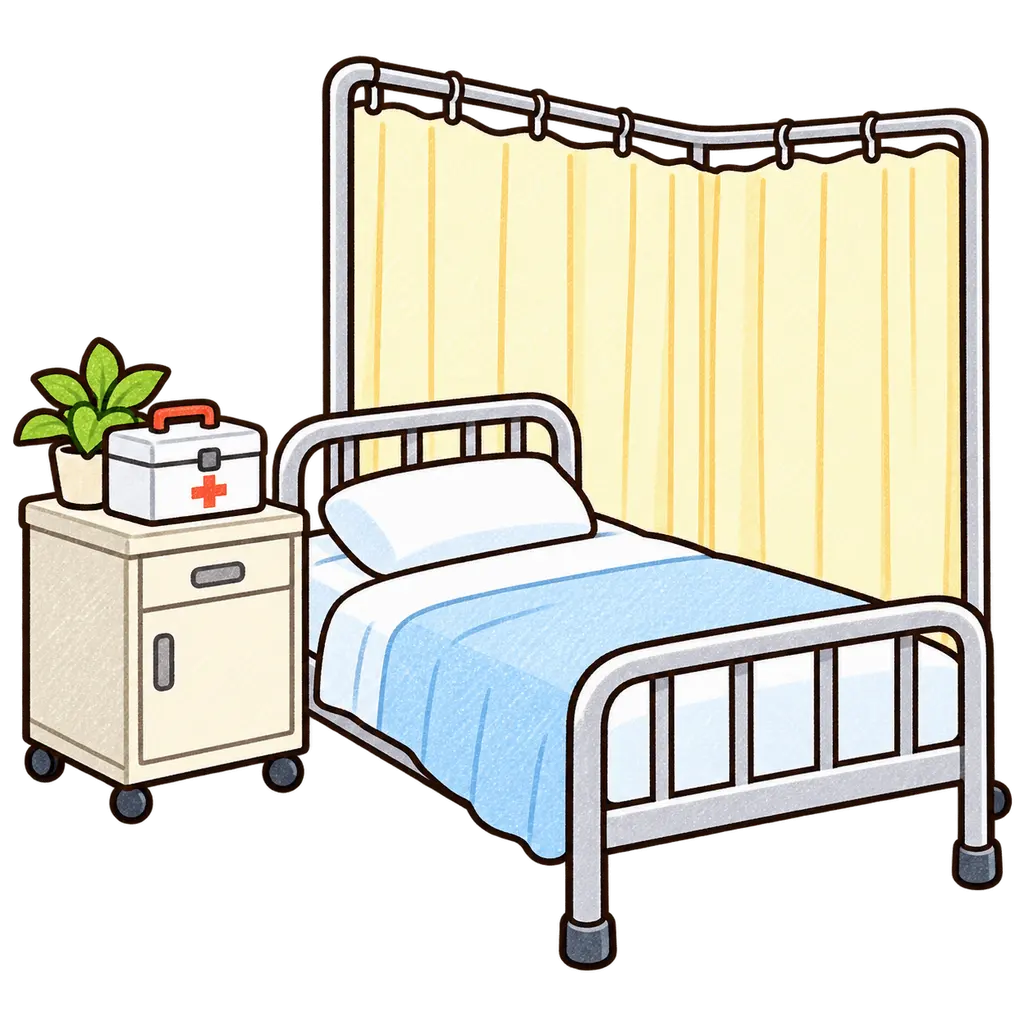保健室の色鉛筆風イラスト。学校だより向けフリー素材