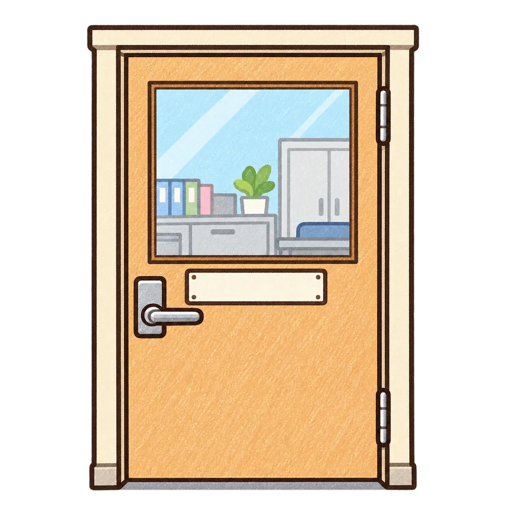 職員室前の色鉛筆風イラスト。学校だより向けフリー素材