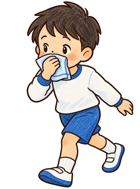 水彩の火災避難をする児童