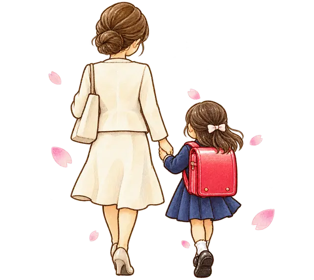 水彩の入学式の親子
