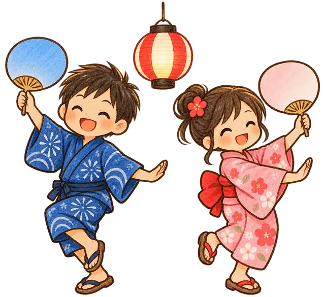 水彩の夏祭りの盆踊り
