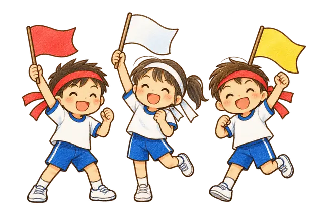 水彩の運動会の応援団