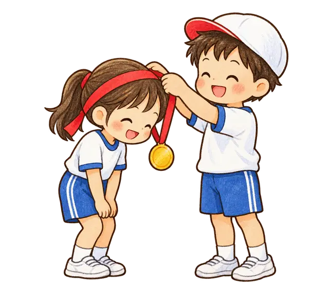水彩の運動会の旗と笛