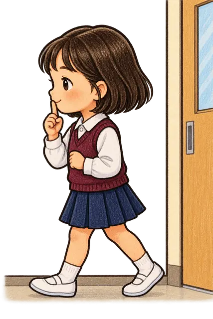 廊下を静かに歩く児童