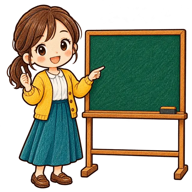 黒板を指さす先生