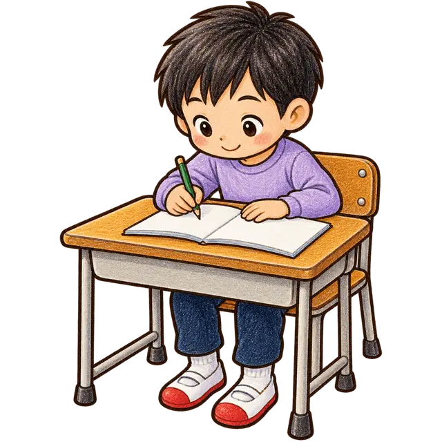 ノートに書く児童